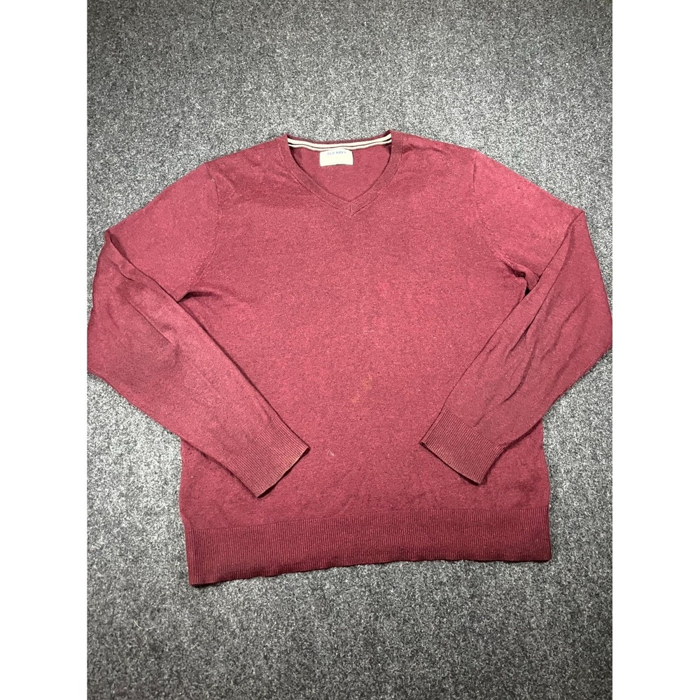 Old Navy Sweater Mens Medium Burgundy V Neck Cotton Ribbed Long Sleeve Pullover